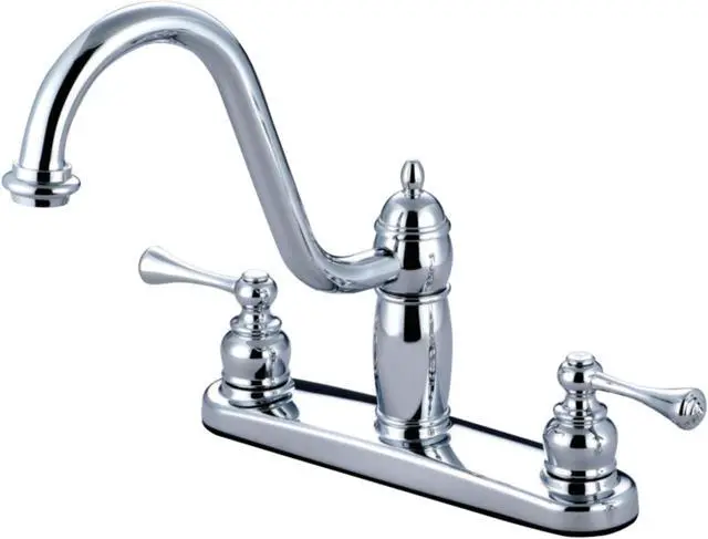 Alt view image 3 of 3 - Kingston Brass KB1111BLLS Heritage 8 Twin Lever Handle Kitchen Faucet Without Sprayer, Polished chrome