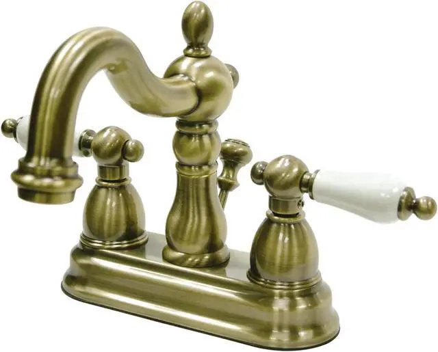 Alt view image 6 of 8 - Kingston Brass KB160.PL Heritage Centerset Bathroom Faucet with Brass Pop-Up Dra, Antique Brass