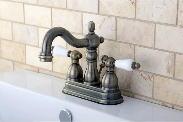 Alt view image 8 of 8 - Kingston Brass KB160.PL Heritage Centerset Bathroom Faucet with Brass Pop-Up Dra, Antique Brass