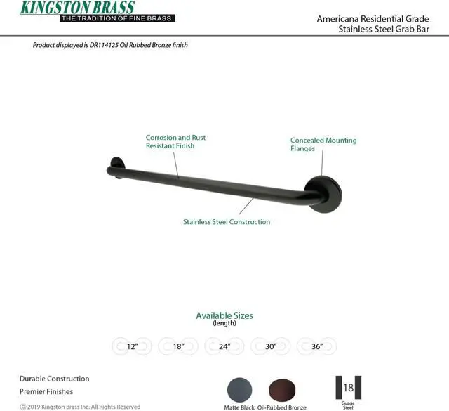 Alt view image 4 of 4 - Kingston Brass DR114365 Americana 36in Grab Bar Oil Rubbed Bronze
