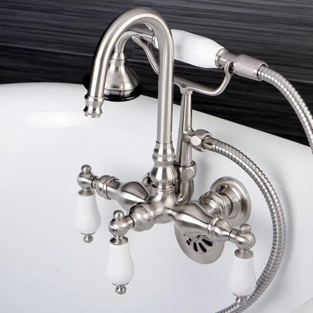 Alt view image 4 of 4 - Kingston Brass AE11T8 Aqua Eden Vintage Wall Mount Clawfoot Tub Faucet, Satin Nickel