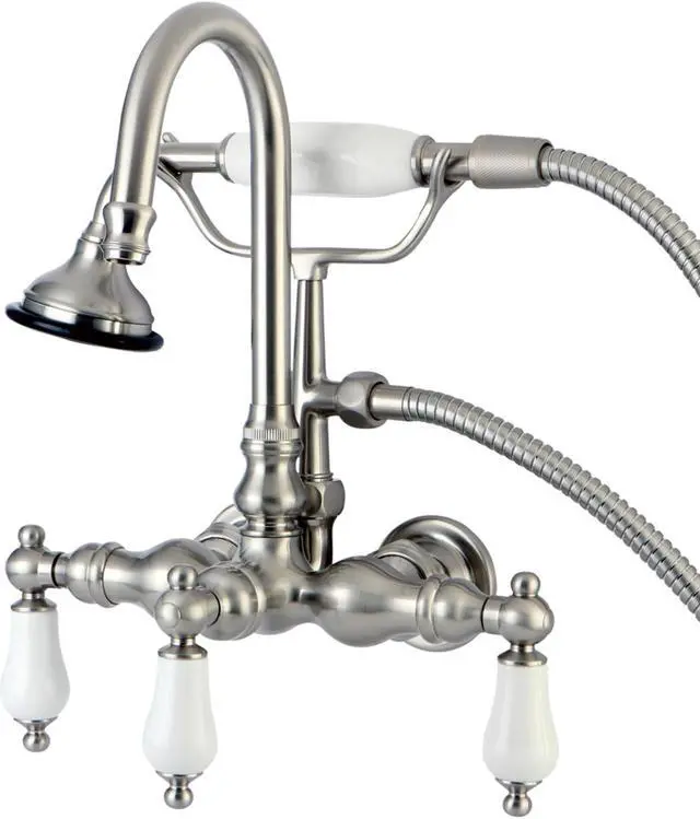 Alt view image 3 of 4 - Kingston Brass AE11T8 Aqua Eden Vintage Wall Mount Clawfoot Tub Faucet, Satin Nickel