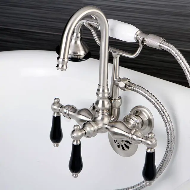 Alt view image 4 of 4 - Kingston Brass AE7T8PKL Aqua Eden Wall Mount Clawfoot Tub Faucet, Satin Nickel