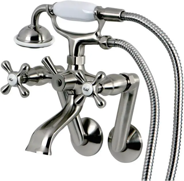Alt view image 3 of 7 - Kingston Brass KS269SN 3.37 - 8.5 in. Victorian Tub Mount Filler with Hand Shower & 5.75 in. Adjustable Spread Elbows, Satin Nickel