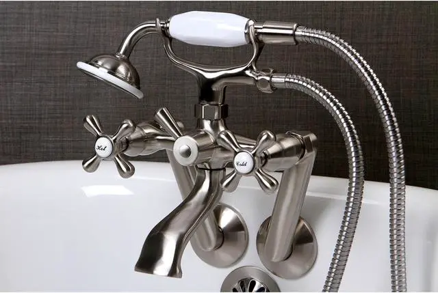 Alt view image 4 of 7 - Kingston Brass KS269SN 3.37 - 8.5 in. Victorian Tub Mount Filler with Hand Shower & 5.75 in. Adjustable Spread Elbows, Satin Nickel