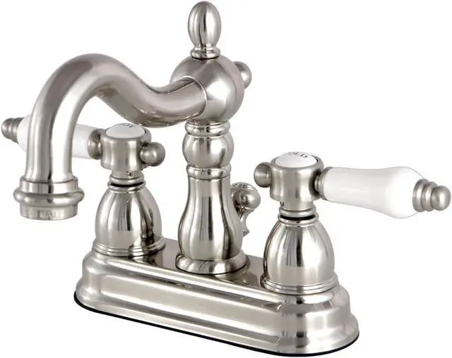 Alt view image 10 of 13 - Kingston Brass KS1608BPL 4 in. Centerset Lavatory Faucet with Brass Pop-Up Classic Cross Handle, Satin Nickel
