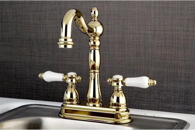 Alt view image 4 of 6 - Kingston Brass KB1492BPL 4 in. Centerset Bar Faucet, Polished Brass