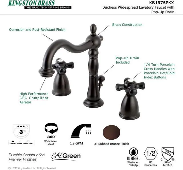 Alt view image 6 of 7 - KINGSTON BRASS KB1975PKX 8" Widespread Bathroom Faucet, Oil Rubbed Bronze