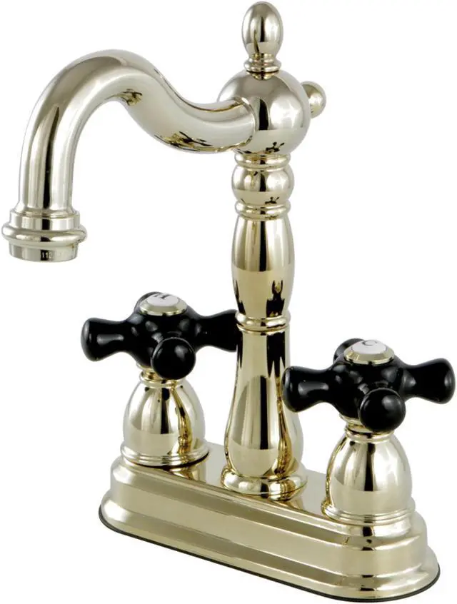 Alt view image 3 of 6 - Kingston Brass KB1492PKX 4 in. Centerset Bar Faucet with Classic Cross Handle, Polished Brass