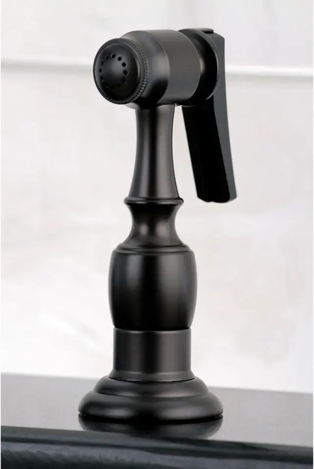 Alt view image 6 of 8 - Kingston Brass KB1755PKXBS 8 in. Victorian Centerset Kitchen Faucet & Brass Sprayer with Classic Cross Handle, Oil Rubbed Bronze