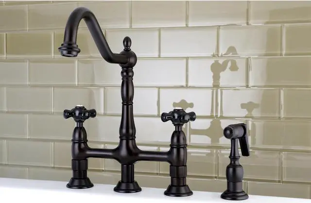 Alt view image 7 of 8 - Kingston Brass KS1275PKXBS 8" Centerset Kitchen Faucet with Brass Sprayer, ORB