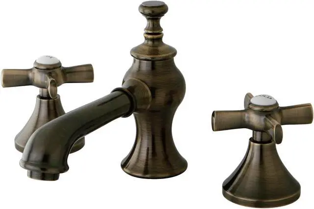 Alt view image 4 of 5 - Kingston Brass KC7063ZX Millennium widespread Lavatory Faucet with Brass Pop-Up Drain, Antique Brass