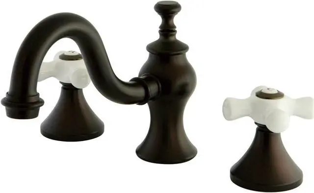 Alt view image 6 of 8 - Kingston Brass KC7165PX Widespread Lavatory Faucet with Procelain Cross Handle & Brass Pop-Up, Oil Rubbed Bronze