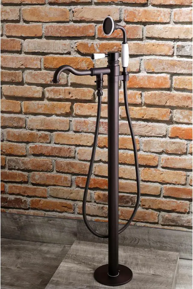 Alt view image 4 of 7 - Kingston Brass KS7135DPL Paris Paris Single Handle Freestanding Roman Tub Filler with Hand Shower, Oil Rubbed Bronze