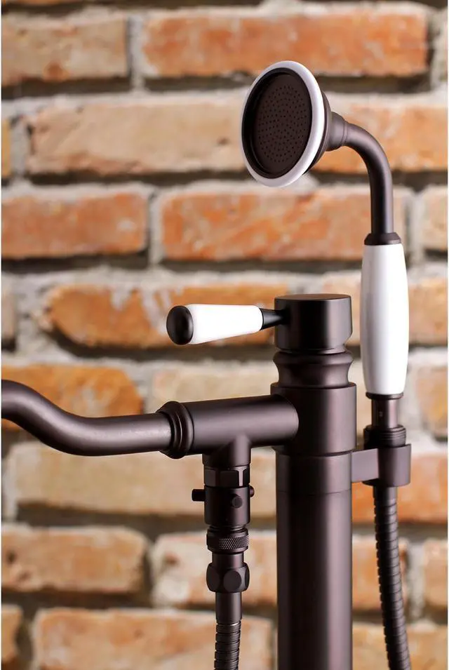 Alt view image 6 of 7 - Kingston Brass KS7135DPL Paris Paris Single Handle Freestanding Roman Tub Filler with Hand Shower, Oil Rubbed Bronze