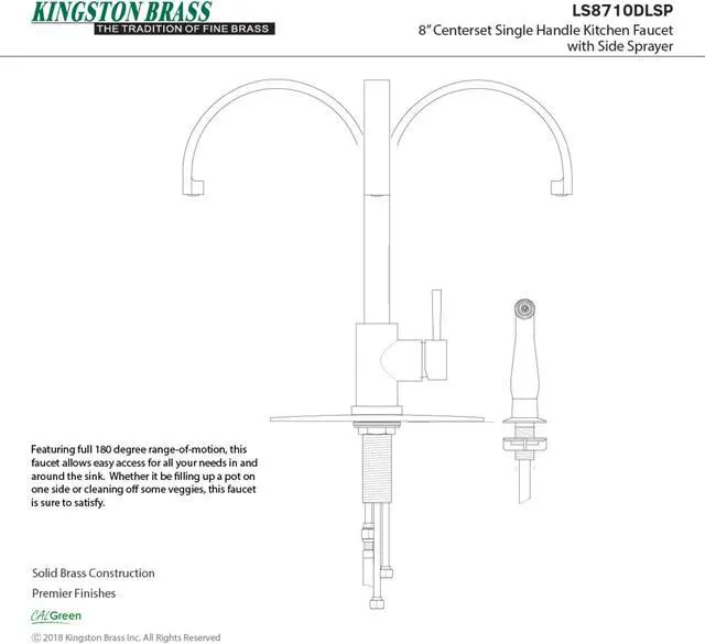 Alt view image 8 of 8 - Gourmetier LS8710DLSP 8-inch Centerset Kitchen Faucet with Side Sprayer, Matte Black