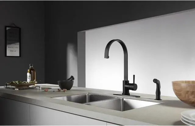 Alt view image 5 of 8 - Gourmetier LS8710DLSP 8-inch Centerset Kitchen Faucet with Side Sprayer, Matte Black