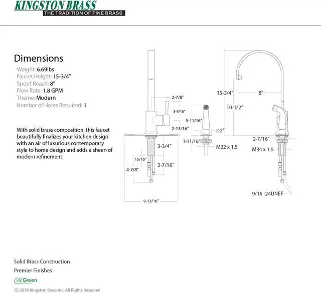 Alt view image 7 of 8 - Gourmetier LS8710DLSP 8-inch Centerset Kitchen Faucet with Side Sprayer, Matte Black