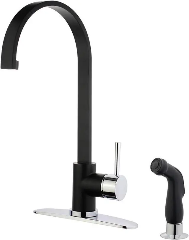 Alt view image 4 of 8 - Gourmetier LS8717DLSP 8-inch Centerset Kitchen Faucet with Side Sprayer, Matte Black/Chrome