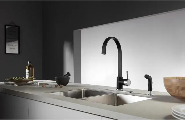 Alt view image 5 of 8 - Gourmetier LS8717DLSP 8-inch Centerset Kitchen Faucet with Side Sprayer, Matte Black/Chrome