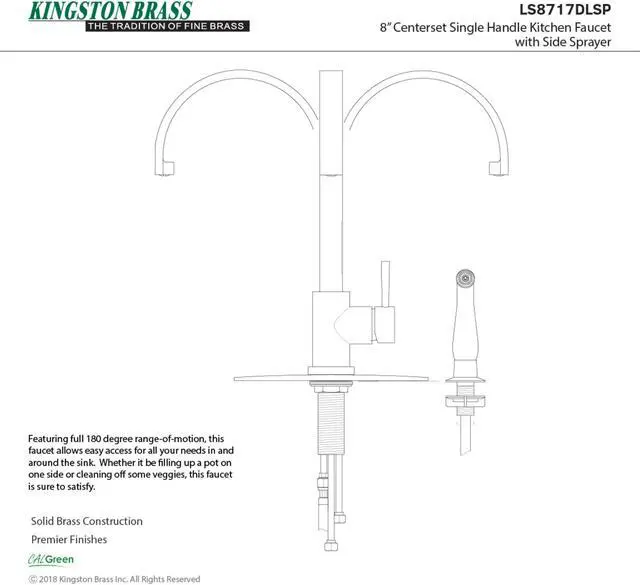 Alt view image 8 of 8 - Gourmetier LS8717DLSP 8-inch Centerset Kitchen Faucet with Side Sprayer, Matte Black/Chrome