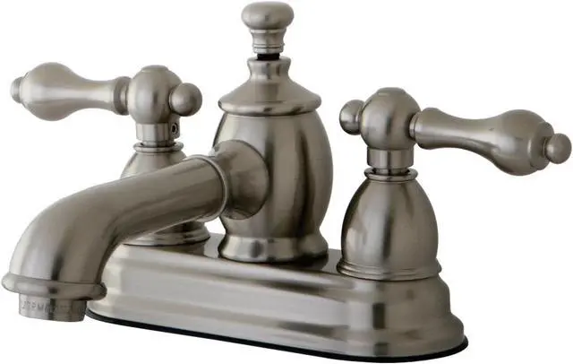 Alt view image 5 of 6 - Kingston Brass KS7008AL 4 in. English Country Centerset Lavatory Faucet with Brass Pop-Up with Metal Lever Handle, Satin Nickel