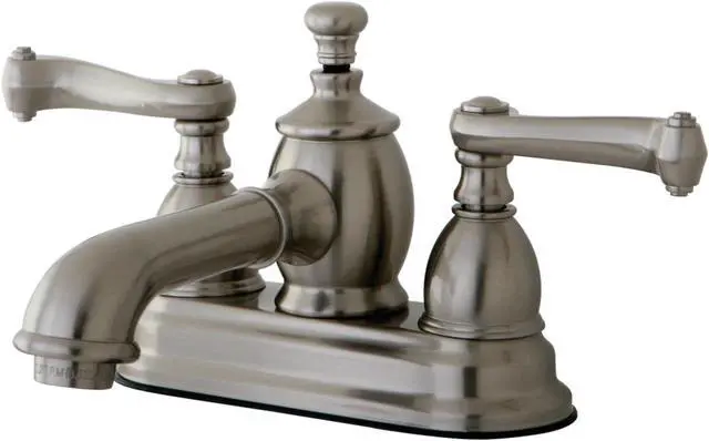 Alt view image 5 of 6 - Kingston Brass KS7008FL 4 in. Centerset Lavatory Faucet with Heritage Spout & Metal Lever Handle, Satin Nickel