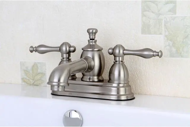 Alt view image 7 of 8 - Kingston Brass KS7008NL 4 in. Centerset Lavatory Faucet with Heritage Spout & Metal Lever Handle, Satin Nickel