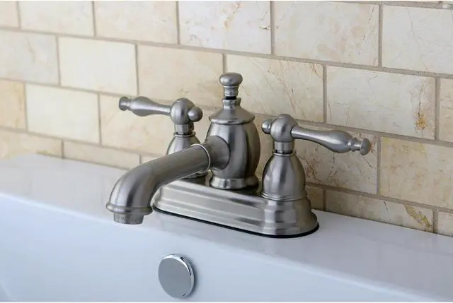 Alt view image 8 of 8 - Kingston Brass KS7008NL 4 in. Centerset Lavatory Faucet with Heritage Spout & Metal Lever Handle, Satin Nickel