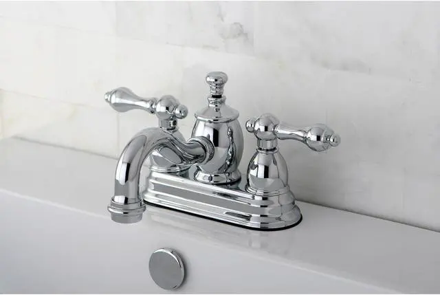 Alt view image 6 of 6 - Kingston Brass KS7101AL 4 in. English Country Centerset Lavatory Faucet with Brass Pop-Up with Metal Lever Handle, Polished Chrome