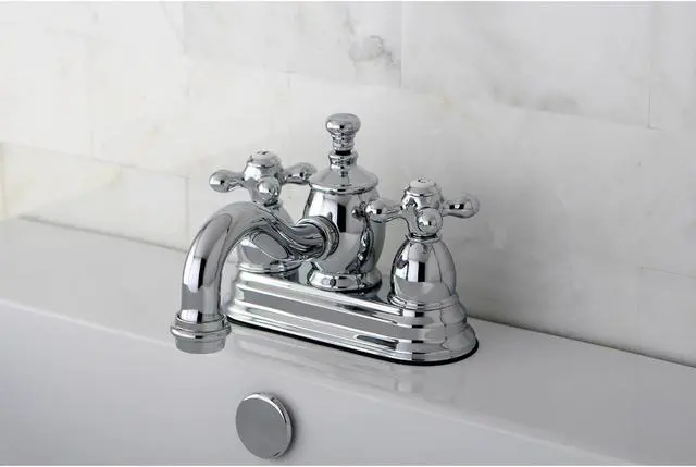 Alt view image 6 of 6 - Kingston Brass KS7101AX 4 in. Centerset Lavatory Faucet with Brass Pop-Up Cross Handle, Polished Chrome