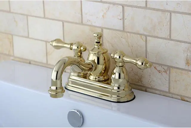 Alt view image 6 of 6 - Kingston Brass KS7102AL 4 in. English Country Centerset Lavatory Faucet with Brass Pop-Up with Metal Lever Handle, Polished Brass