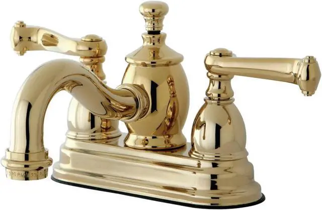Alt view image 5 of 6 - Kingston Brass KS7102FL 4 in. Royale Centerset Lavatory Faucet with Brass Pop-Up & Metal Lever Handle Polished Brass