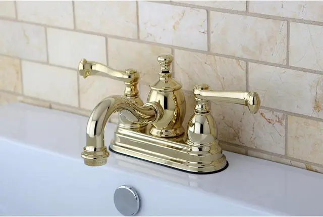 Alt view image 6 of 6 - Kingston Brass KS7102FL 4 in. Royale Centerset Lavatory Faucet with Brass Pop-Up & Metal Lever Handle Polished Brass