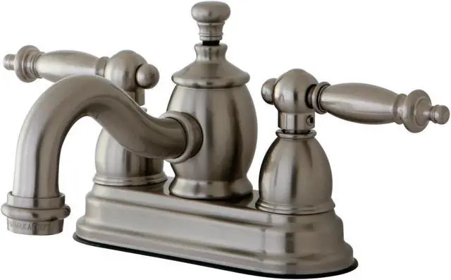 Alt view image 4 of 4 - Kingston Brass KS7108TL 4 in. Centerset Lavatory Faucet with Heritage Spout & Metal Lever Handle, Satin Nickel