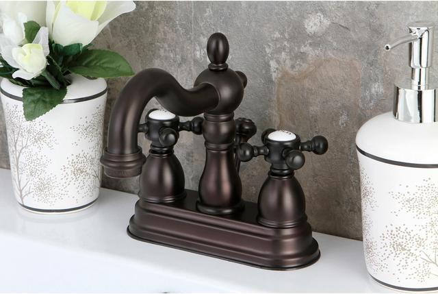 Alt view image 4 of 5 - kingston brass kb1605bx heritage 4inch centerset lavatory faucet with metal cross handle, oil rubbed bronze