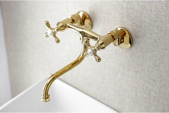 Alt view image 5 of 7 - Kingston Brass KS216PB 6-Inch Adjustable Center Wall Mount Bathroom Faucet, Polished Brass