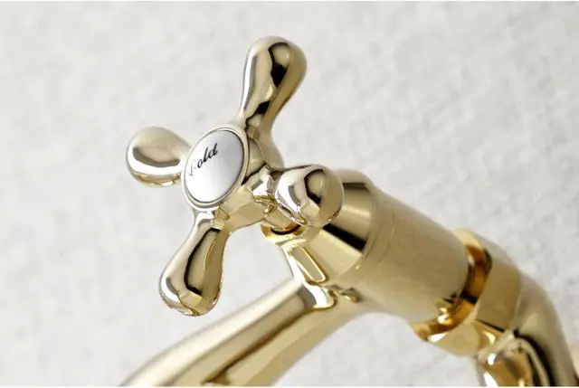 Alt view image 6 of 7 - Kingston Brass KS216PB 6-Inch Adjustable Center Wall Mount Bathroom Faucet, Polished Brass