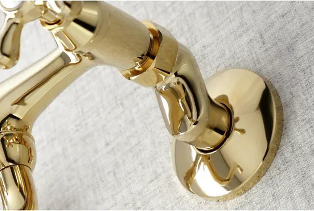 Alt view image 7 of 7 - Kingston Brass KS216PB 6-Inch Adjustable Center Wall Mount Bathroom Faucet, Polished Brass