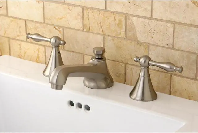 Alt view image 6 of 6 - Kingston Brass KS4478NL Widespread Lavatory Faucet with Brass Pop-Up & Metal Lever Handle Satin Nickel