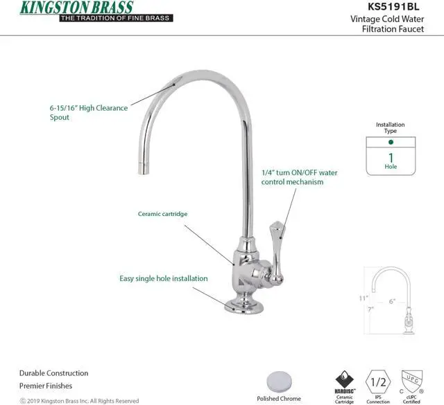 Alt view image 11 of 11 - Kingston Brass KS5191BL Traditional Vintage Single-Handle Water Filtration Faucet - Polished Chrome