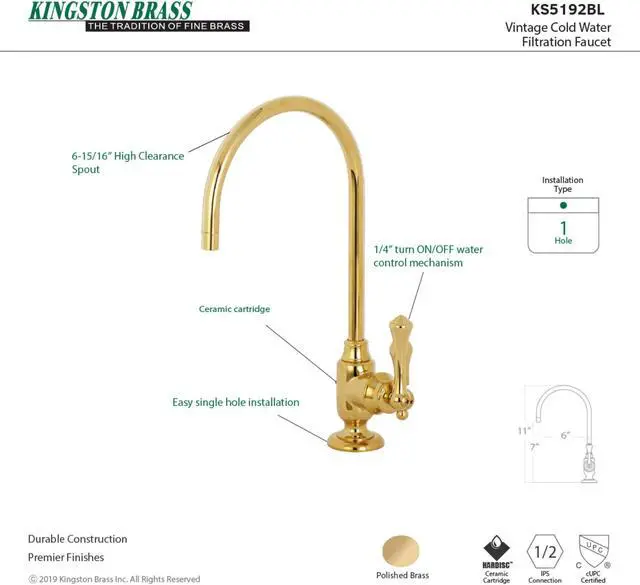 Alt view image 5 of 6 - Kingston Brass KS5192BL Traditional Vintage Single-Handle Water Filtration Faucet - Polished Brass