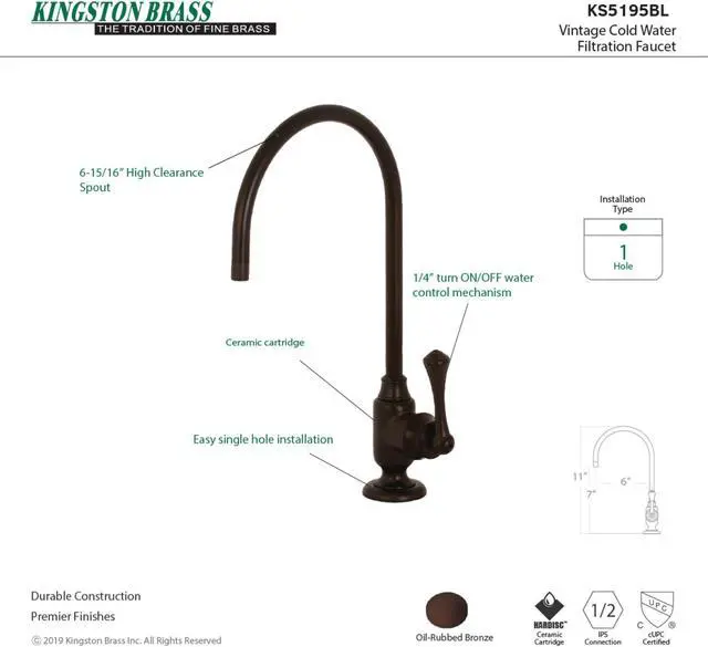 Alt view image 11 of 11 - Kingston Brass KS5195BL Traditional Vintage Single-Handle Water Filtration Faucet - Oil Rubbed Bronze