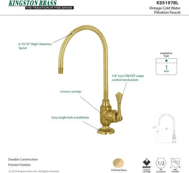 Alt view image 11 of 11 - Kingston Brass KS5197BL Traditional Vintage Single-Handle Water Filtration Faucet - Satin Brass