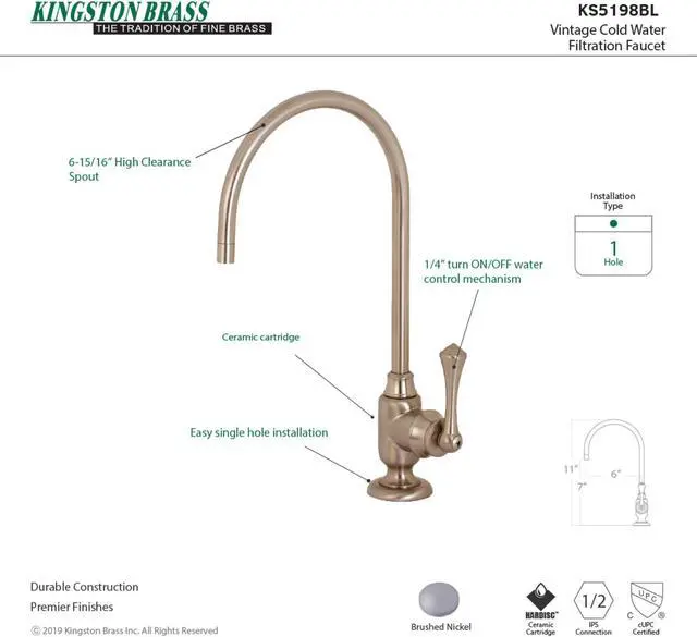 Alt view image 11 of 11 - Kingston Brass KS5198BL Traditional Vintage Single-Handle Water Filtration Faucet - Brushed Nickel