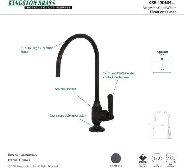 Alt view image 11 of 11 - Kingston Brass KS5190NML Traditional Magellan Single-Handle Water Filtration Faucet - Matte Black