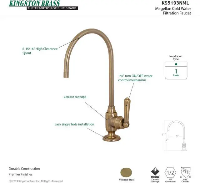 Alt view image 11 of 11 - Kingston Brass KS5193NML Traditional Magellan Single-Handle Water Filtration Faucet - Vintage Brass