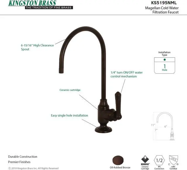 Alt view image 11 of 11 - Kingston Brass KS5195NML Traditional Magellan Single-Handle Water Filtration Faucet - Oil Rubbed Bronze
