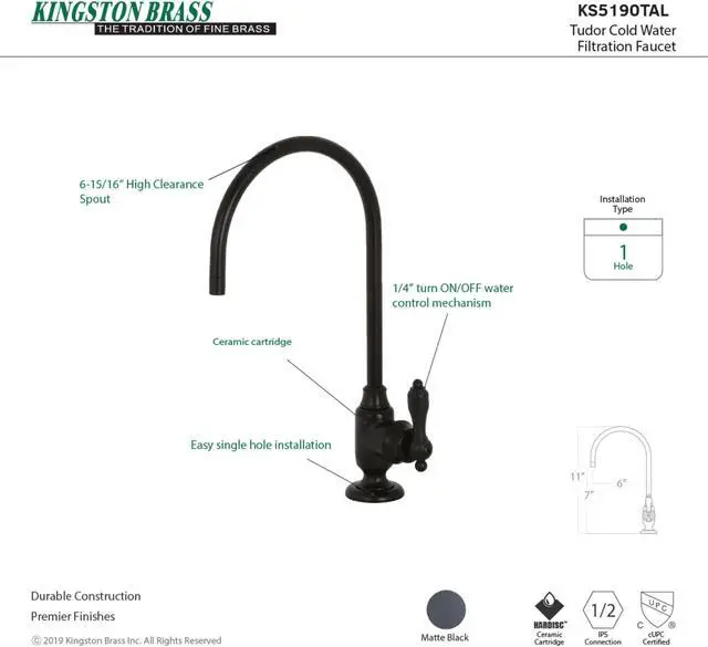 Alt view image 10 of 10 - Kingston Brass KS5190TAL Traditional Tudor Single-Handle Water Filtration Faucet - Matte Black