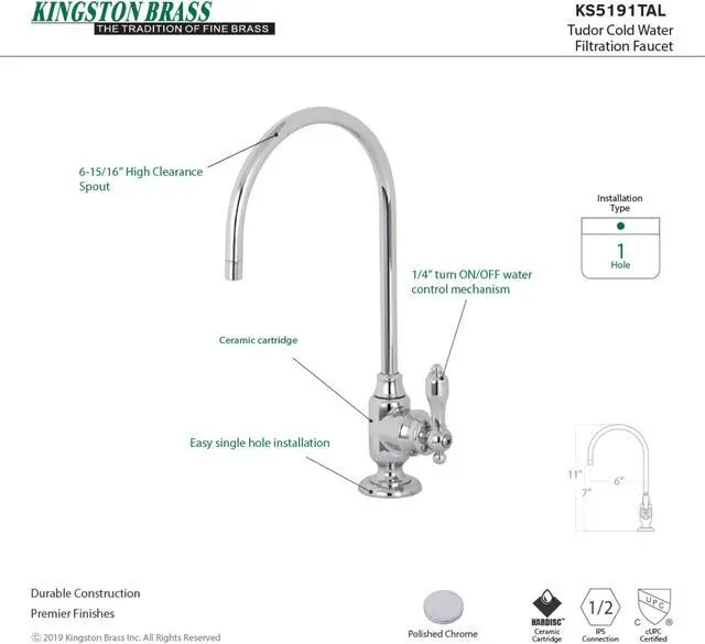 Alt view image 10 of 10 - Kingston Brass KS5191TAL Traditional Tudor Single-Handle Water Filtration Faucet - Polished Chrome